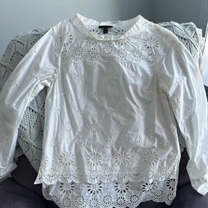 Jcrew white, tunic, eyelet and adorable bee pattern, front is lined